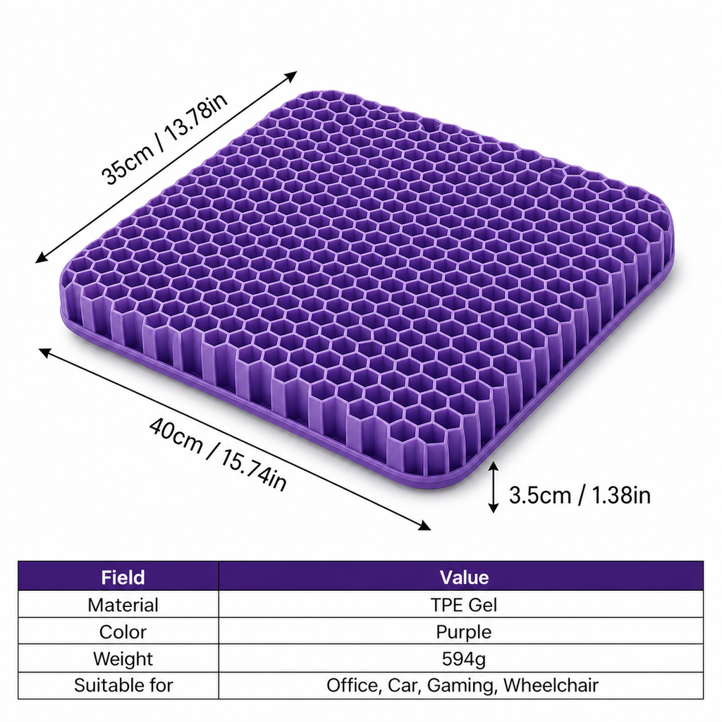 Relevia Honeycomb Gel Seat Cushion – Instant Relief for Back, Tailbone & Coccyx Pain
